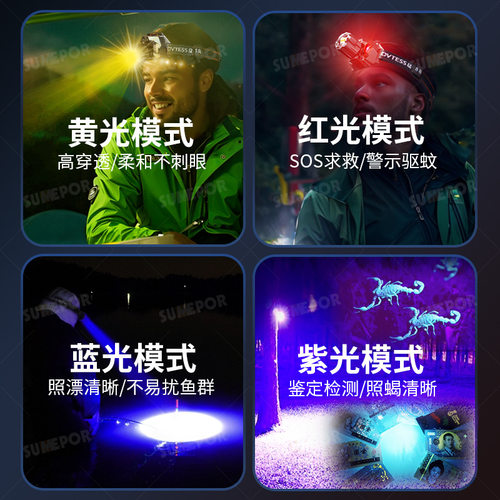 五色LED矿灯超亮充电头灯头戴式钓鱼户外远射感应强光变焦T930