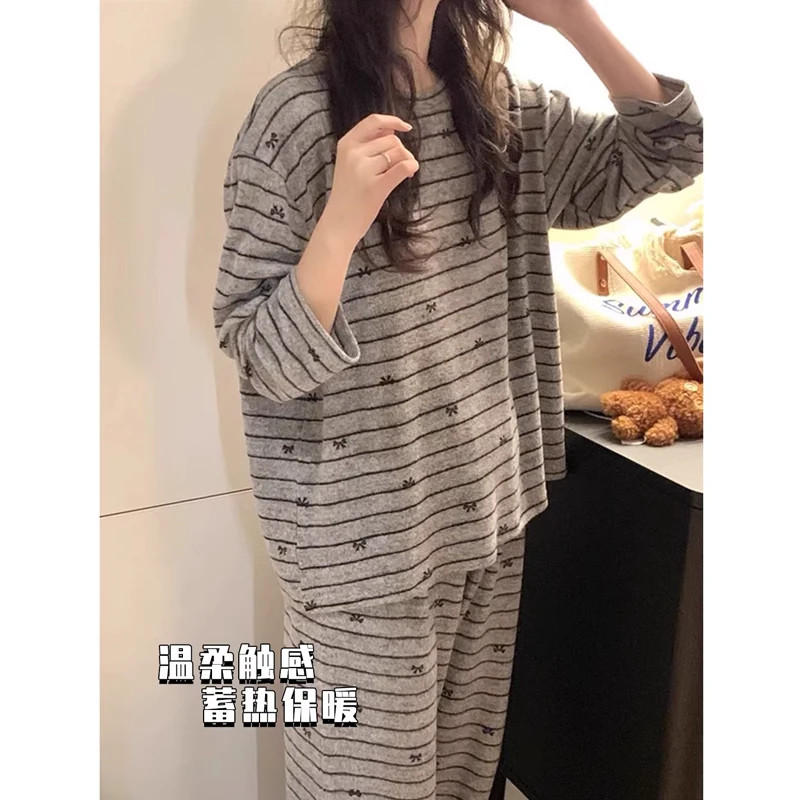 法国HoHiO海岛绒睡衣女秋冬季天加绒加厚磨毛德绒保暖薄绒家居服