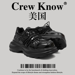 【美国CREW KNOW高奢】小众厚底增高老爹鞋男款休闲方头德比皮鞋