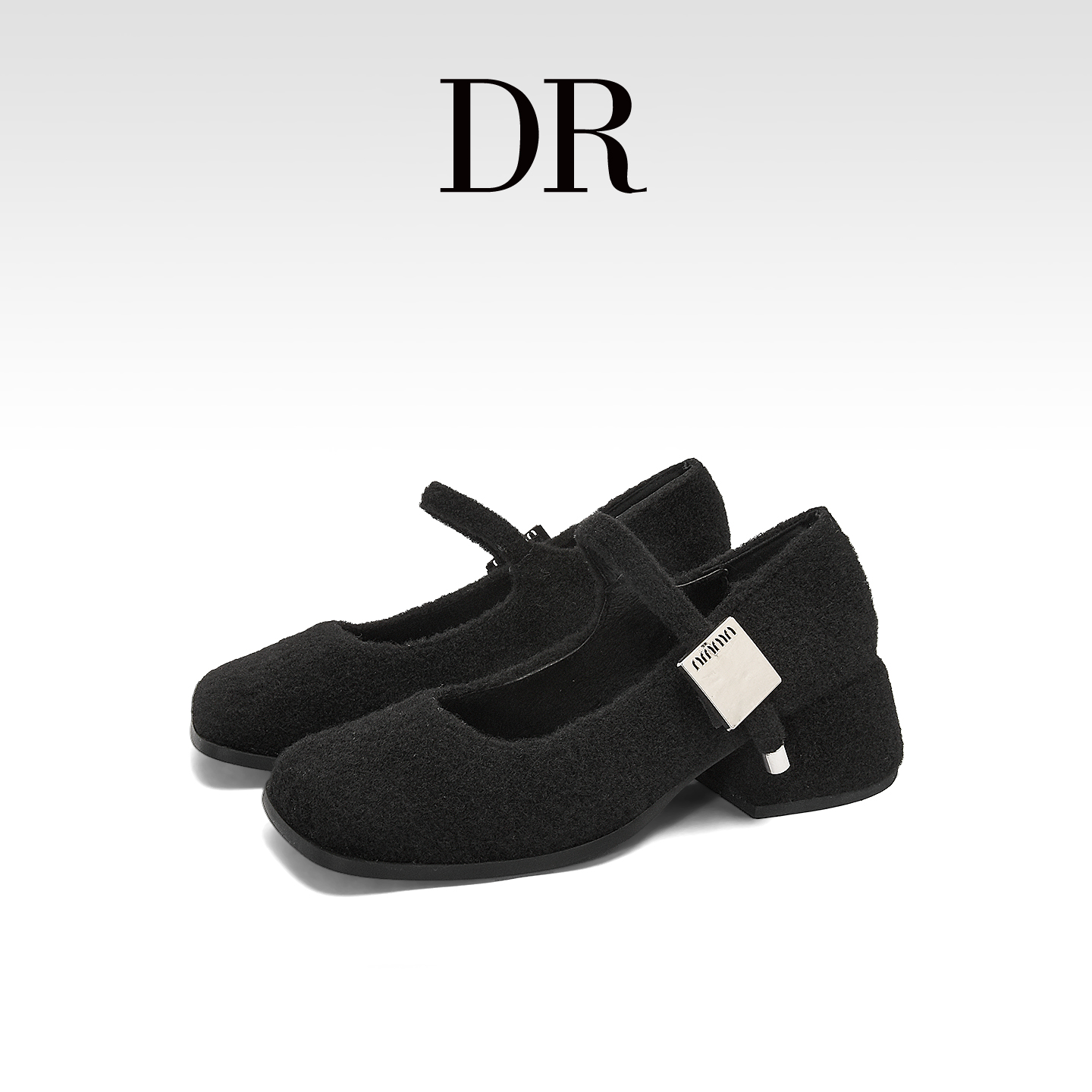 玛丽珍毛毛鞋方头呢子粗跟单鞋女