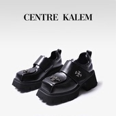 CENTREKALEM鞋 履 厚底金属方头小皮鞋 女英伦风百搭真皮单鞋 潮