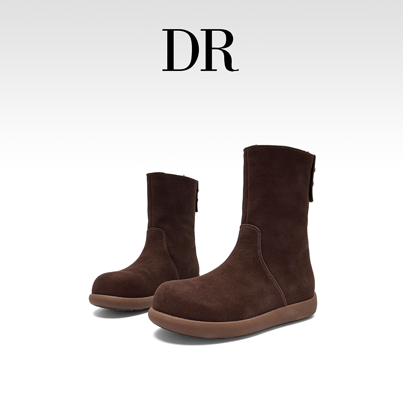 DR官方正品2025年冬季新款羊毛混纺中跟牛反绒中筒雪地靴欧美保暖,女鞋,时尚雪地靴,淘宝优惠券,粉丝福利购,淘宝优惠卷