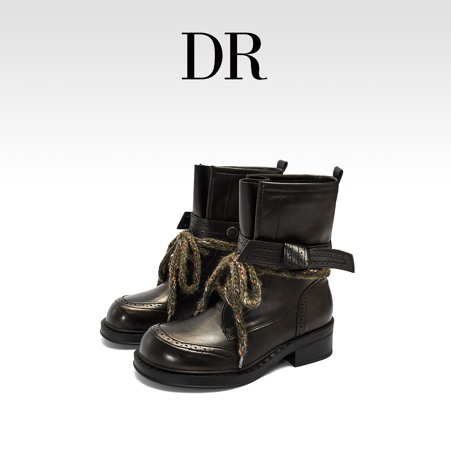 真皮机车靴皮带扣复古马丁靴短靴