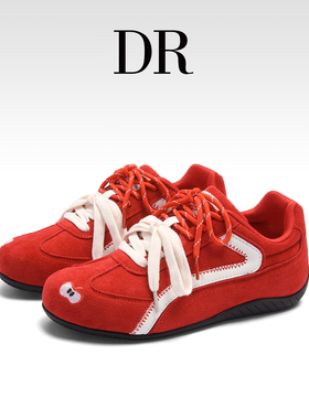 DR官方正品真皮红色阿甘德训鞋女2025秋冬百搭透气平底运动赛车鞋