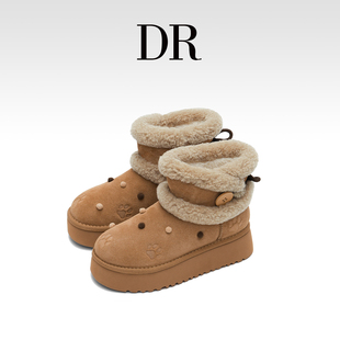 厚底加绒保暖毛绒短靴 新款 DR官方正品 外翻羊羔毛雪地靴女2025冬季