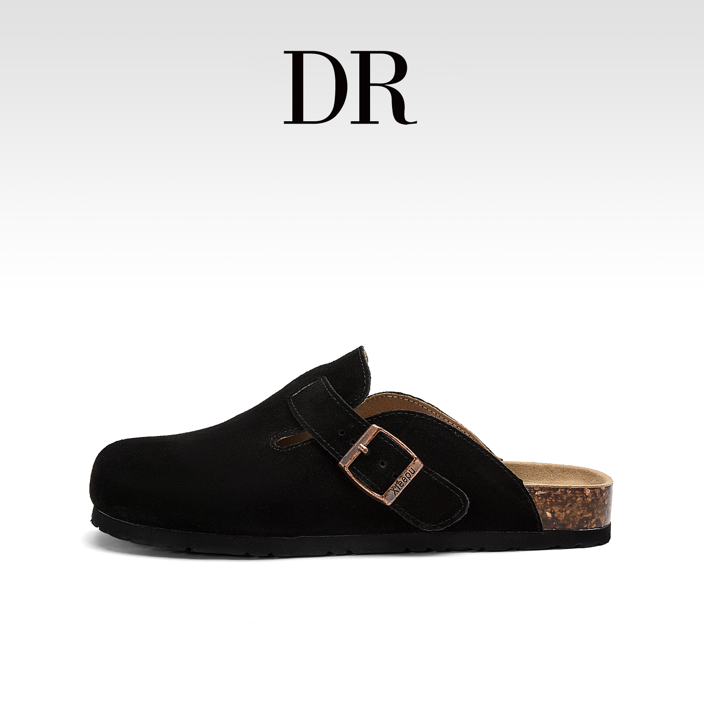 DR官方正品真皮软木勃肯鞋女2025新款黑色女款外穿包头小码半拖