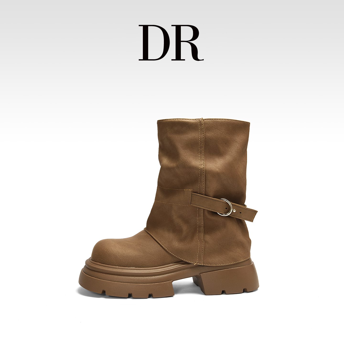 DR官方正品美拉德堆堆靴女2025秋季新款厚底增高软皮英伦风马丁靴
