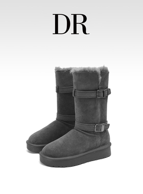 DR官方正品厚底灰色雪地靴女2025冬季新款加厚绒增高长筒雪地棉鞋
