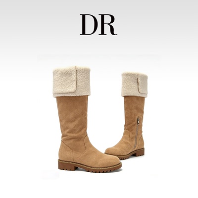 DR官方正品高筒靴侧拉链时装靴纯色女士青年百搭靴子保暖长靴