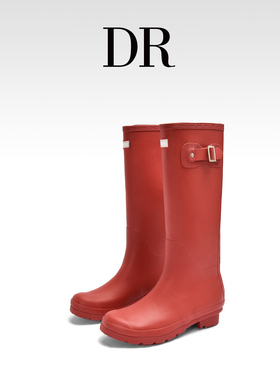 DR官方正品红色长筒雨靴女2025秋冬时尚小众外穿防水防滑骑士靴