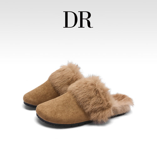 一脚蹬毛茸勃肯鞋女懒人包头半拖