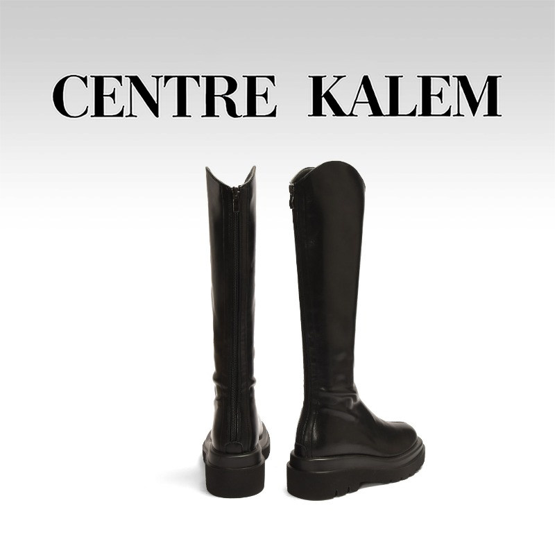 【CENTREKALEM鞋履】黑色靴子低跟高筒靴时装靴纯色春秋靴厚底靴,女鞋,时装靴,淘宝优惠券,粉丝福利购,淘宝优惠卷