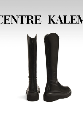 【CENTREKALEM鞋履】黑色靴子低跟高筒靴时装靴纯色春秋靴厚底靴
