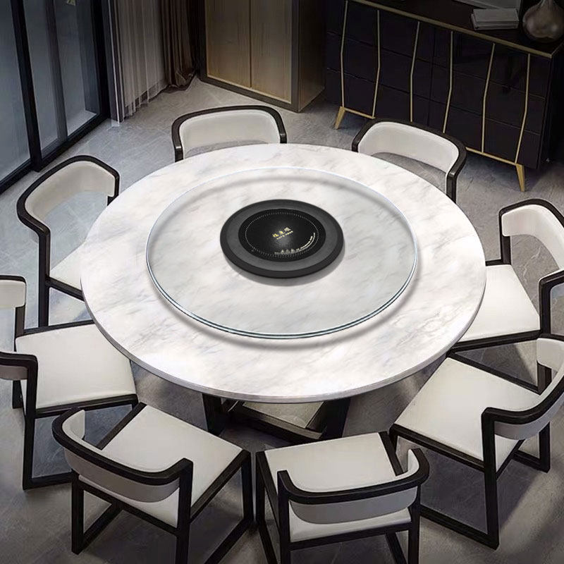 福康顺带电磁炉转盘一体钢化玻璃转盘火锅桌家用餐桌自动遥控转盘