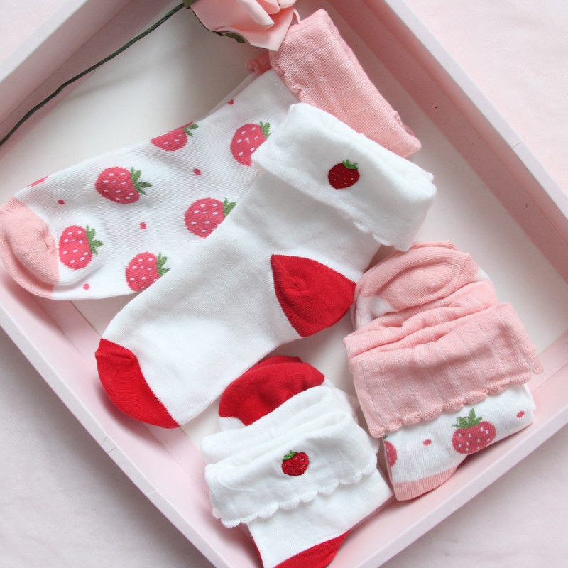 舒适休闲日系翻边草莓棉袜小清新可爱短袜jk制服仙女袜子学院风潮
