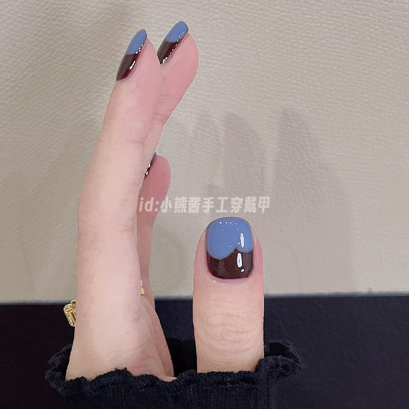 【海盐黑巧】轻奢高级感指甲贴片手工穿戴甲2025新款秋冬短款美甲