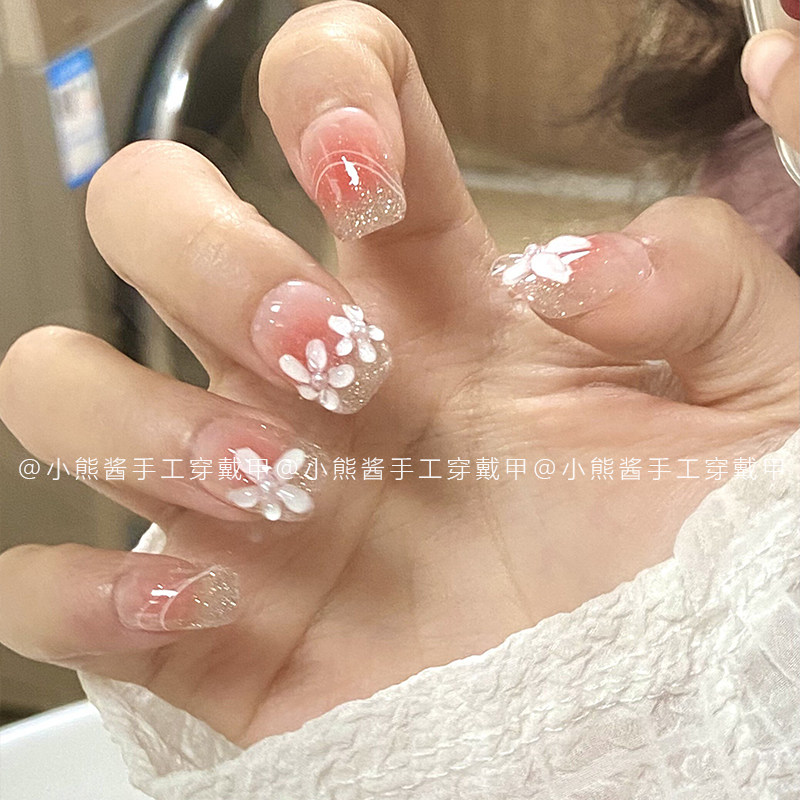 【春日涂鸦】穿戴甲2025新款腮红美甲贴片孕妇成品手工短款假指甲