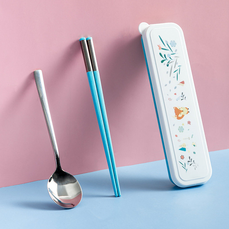 筷子勺子套装便携餐具收纳盒学生单人装两件套刻字儿童旅行不锈钢