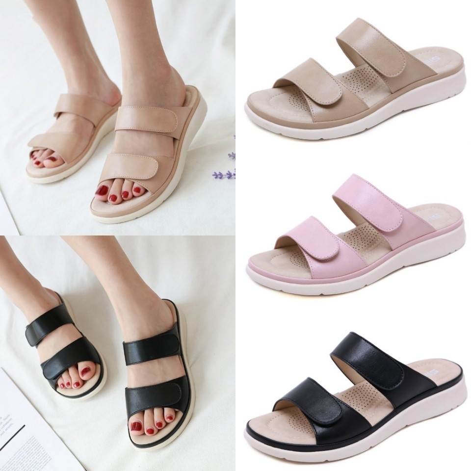 summer women sandals 凉拖女度假沙滩魔术贴按摩海绵大码拖鞋子