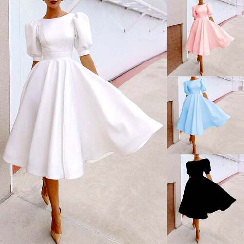 Spring and summer big short sleeve skirt春夏大摆短袖中裙女