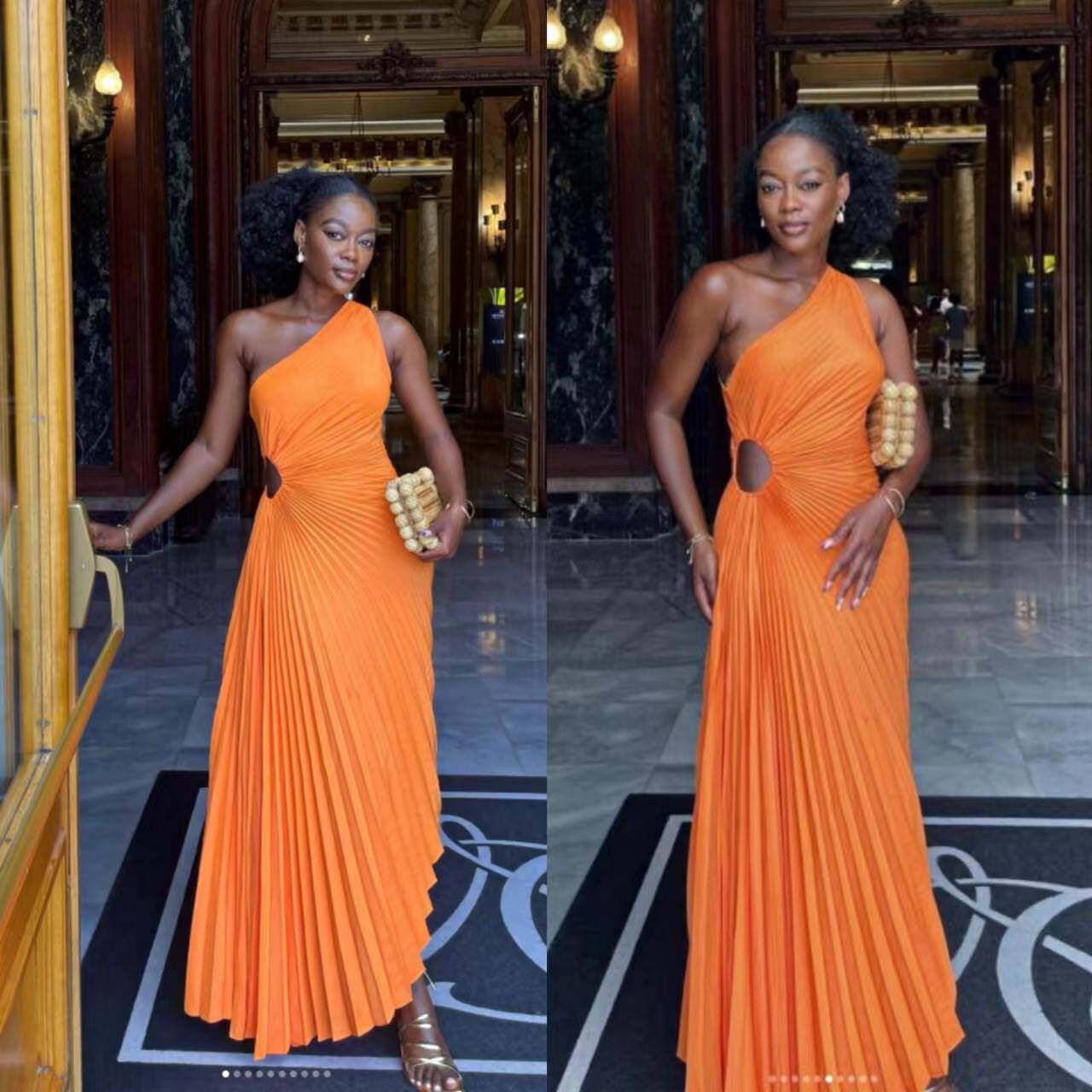欧美单肩压褶礼服连衣裙Pleated Sexy Prom Evening Dress Women