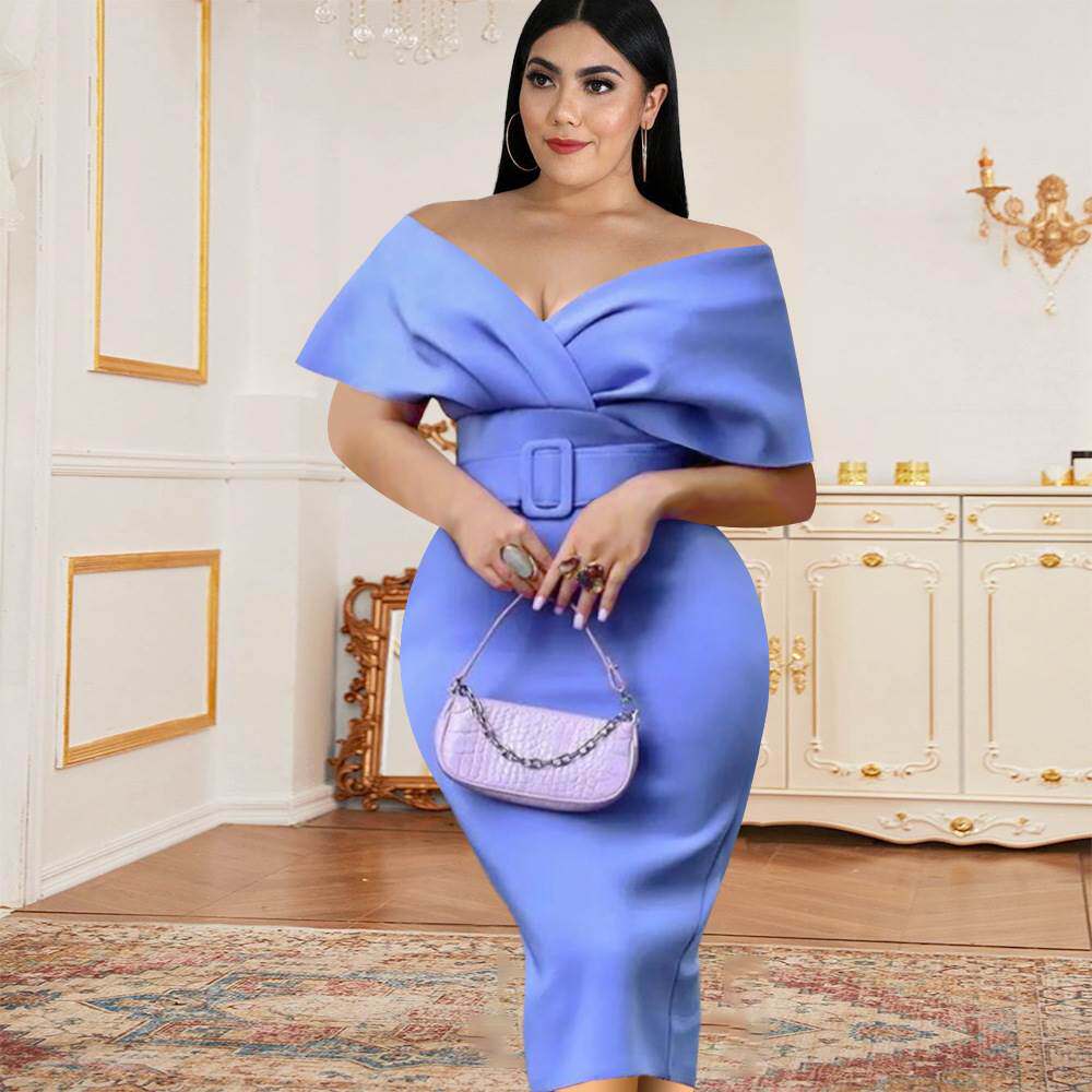 性感露背蝴蝶结高腰伴娘服大码连衣裙Plus-size women's dres