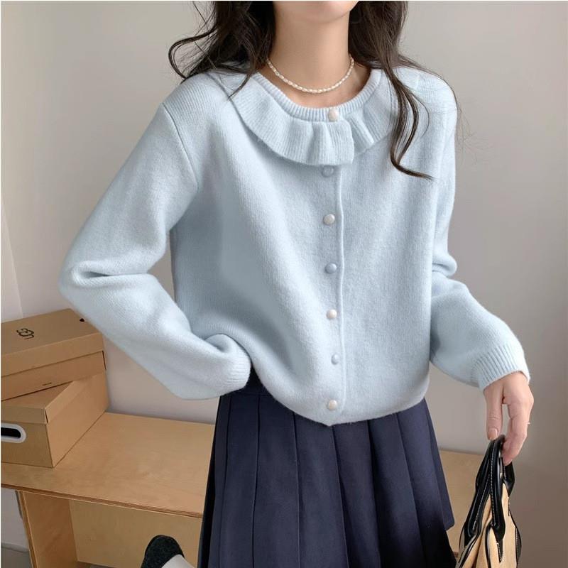 2025年新款甜美娃娃领气质洋气百搭软糯针织开衫女毛衣外套上衣