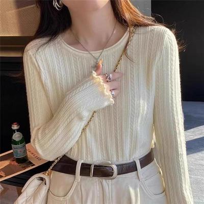 纯欲打底衫女2025新款春秋内搭高级感圆领毛衣木耳边针织衫上衣女
