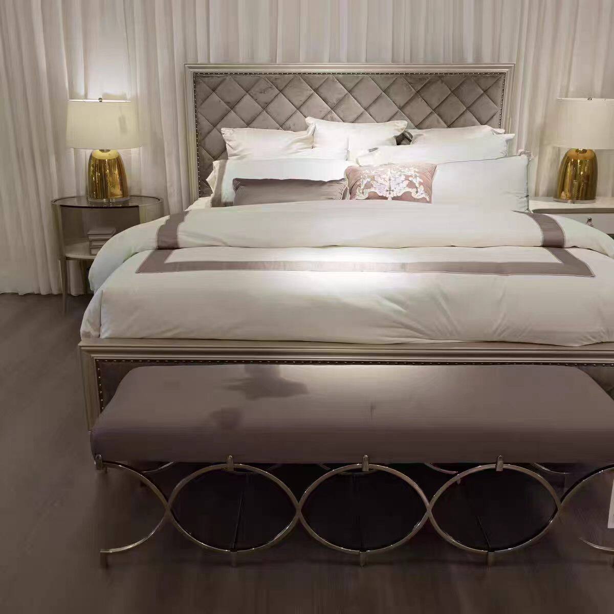 美克家具美家小美式卧室实木1.5/1.8米轻奢布艺双人床定制