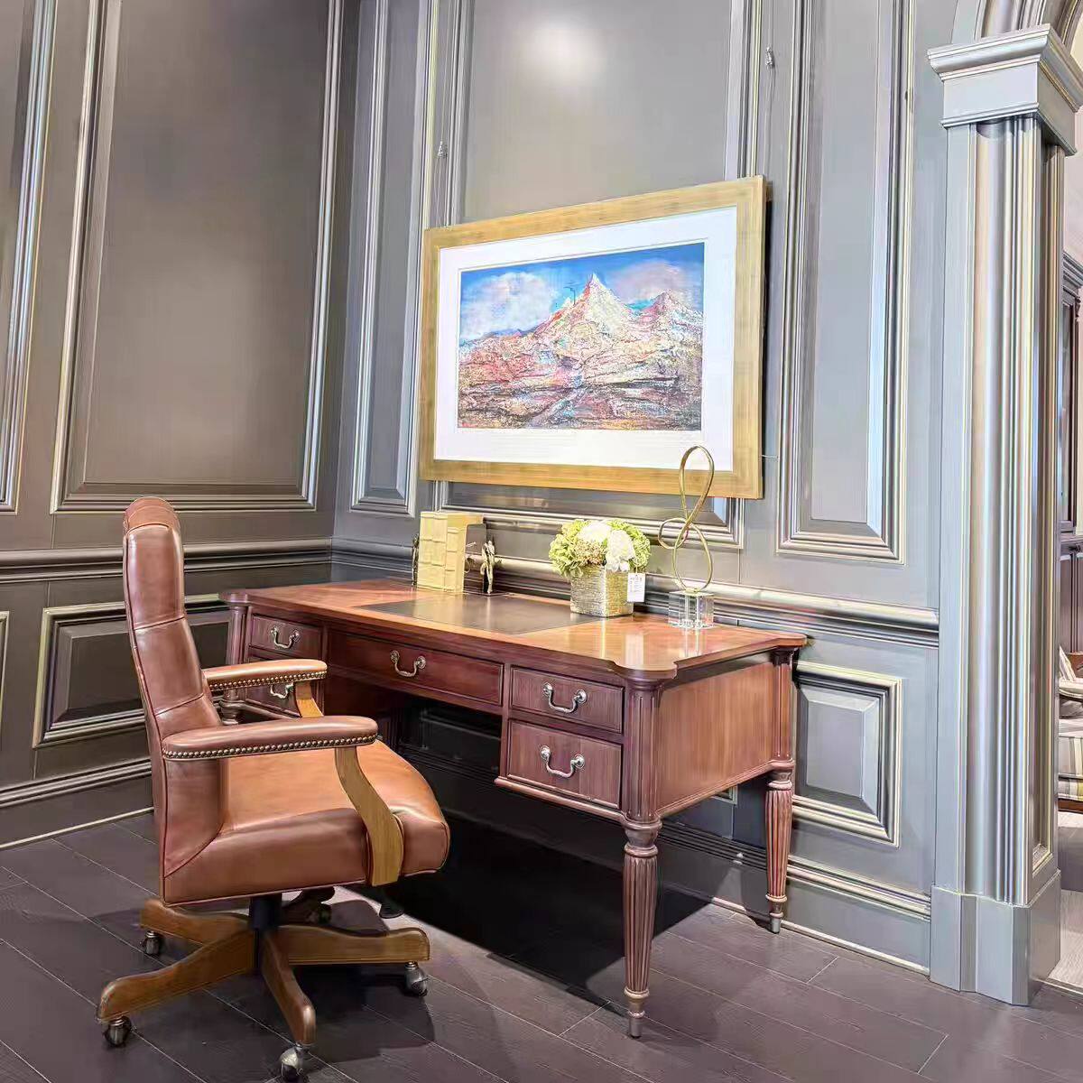 美克美式美家书桌美式乡村复古实木书桌椅组合办公椅定制