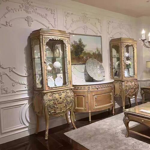 福溢家具 FOOKYIK法国风凡尔赛欧式酒柜靠墙酒柜玻璃展示柜子