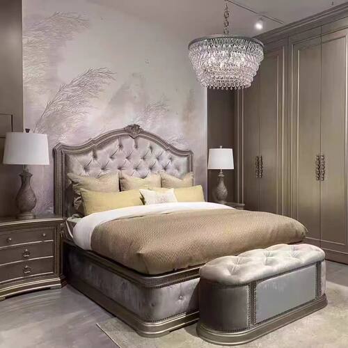 美克art筑源床尾凳 美式轻奢主卧实木布艺储物床尾凳定制