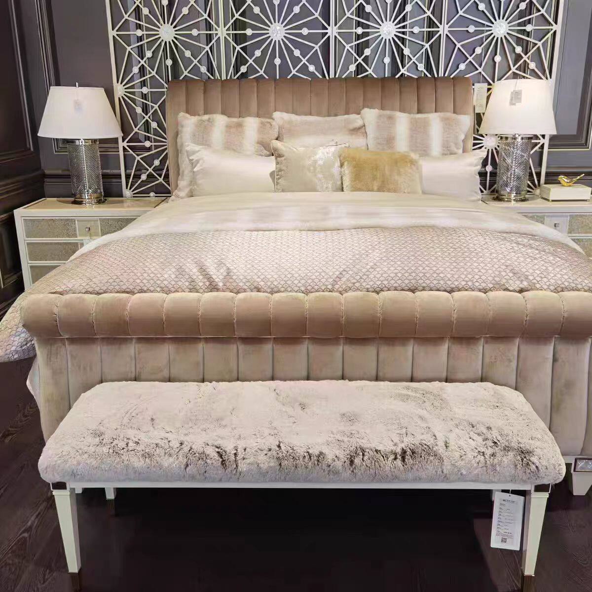 美克家具美家轻奢橡木布艺软靠床美式主卧床组合法式定制