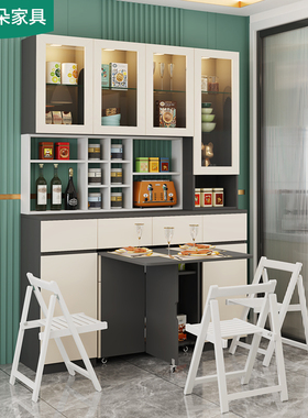 轻奢岩板餐边柜餐桌一体组合靠墙小户型高柜客厅餐厅折叠桌5G118