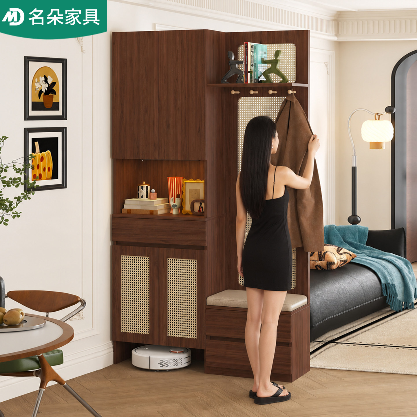 名朵实木玄关柜入户正对门屏风