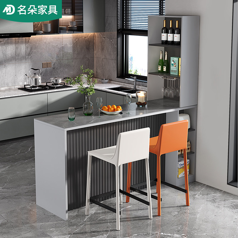 轻奢岩板吧台桌家用餐边柜一体酒柜岛台现代简约餐桌隔断柜5G200