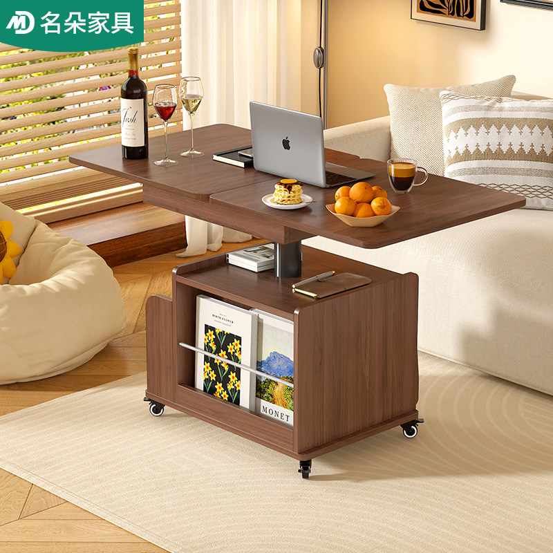 实木中古风升降茶几折叠餐桌可移动客厅沙发侧边柜小户型推车5J55,住宅家具,茶几,淘宝优惠券,粉丝福利购,淘宝优惠卷