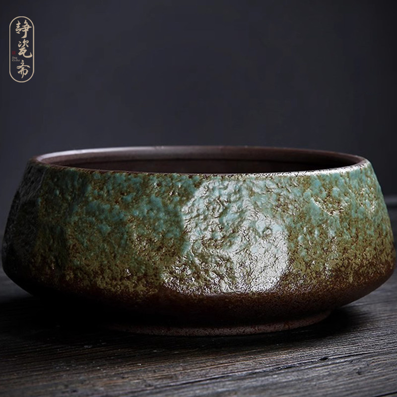 静瓷斋 复古粗陶茶洗陶瓷大号铁锈釉水盂杯洗茶渣缸茶具茶道配件
