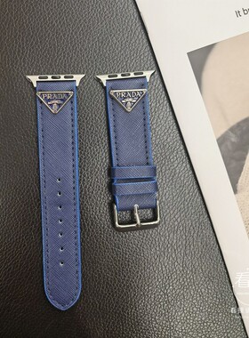 蓝色三角适用AppleWatch苹果S10手表iwatch s9潮牌创意男女皮革表带s7苹果手表4/5/6/se代手表配件41/45/46mm