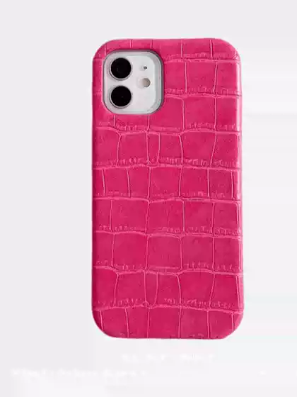 Luxurious Rose Red Personalized Creative Crocodile Pattern Simple and Suitable iPhone 16 Phone Case 18Promax Apple 17Pro Half-Cover 14 Women's New Model 15Pro Hard Shell Leather Oil-Edged Couple Protective Case