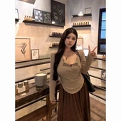 胖MM2025秋季 新款 女装 美拉德穿搭大码 套装 T恤吊带两件套初秋上衣