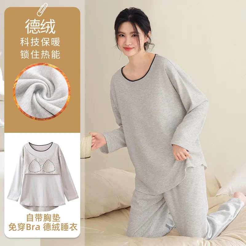 睡衣女秋冬季2025新款加厚德绒长袖大码女士套装家居服秋冬可外穿