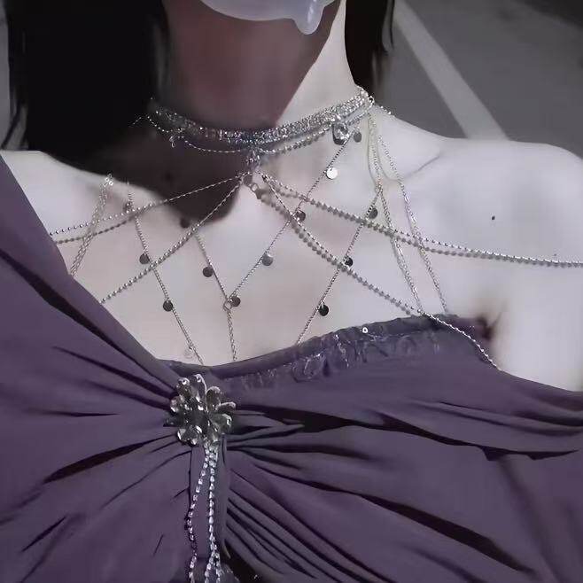 纯欲项链辣妹身体链胸链欧美性感立体后背链设计锁骨链颈链