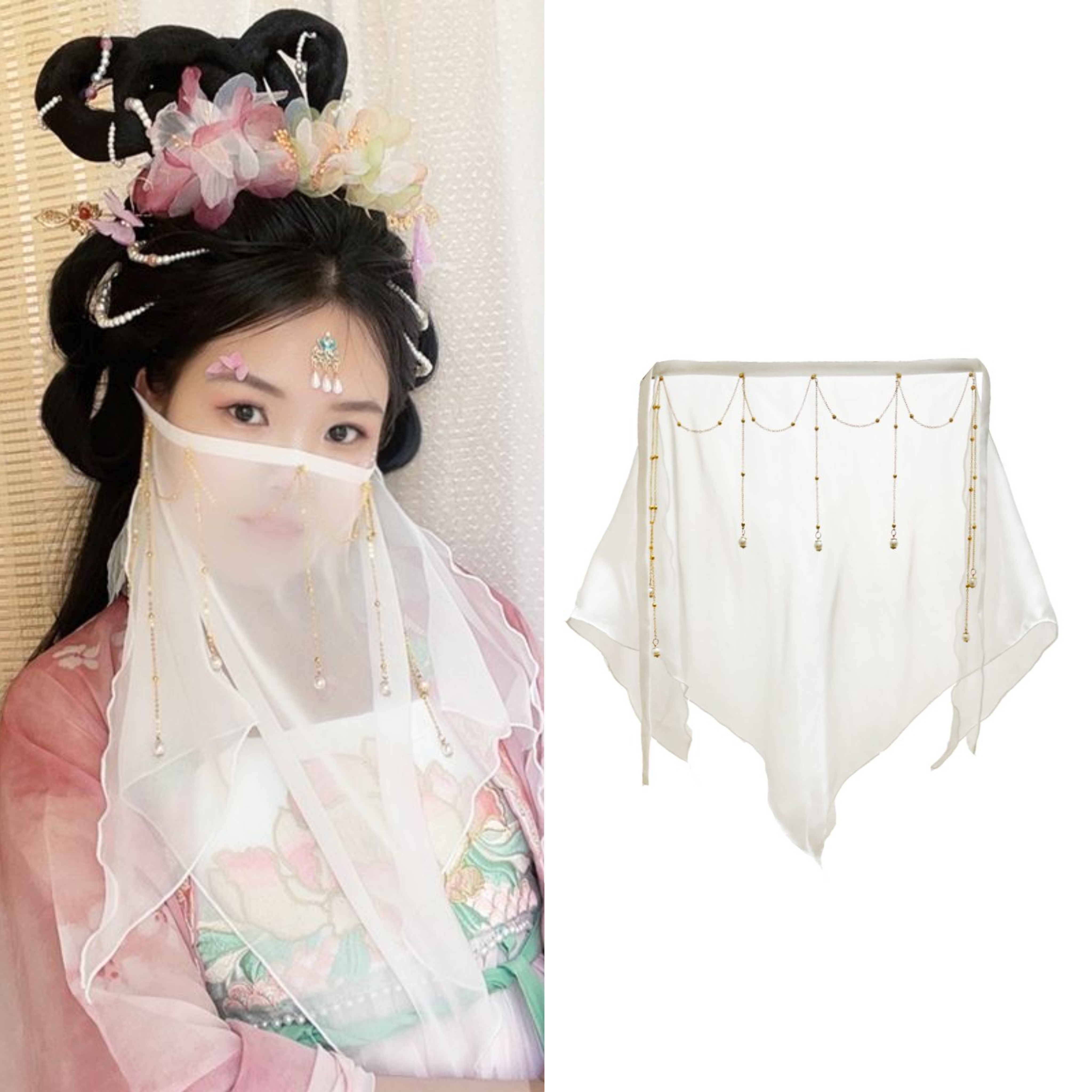 新款原创古风汉服配饰防晒面纱异域百搭仙女拍照超仙耳挂面帘配饰