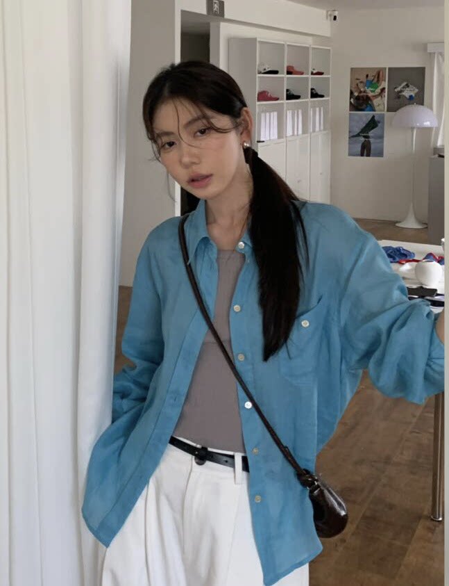 清仓十三行口袋后开叉衬衫女