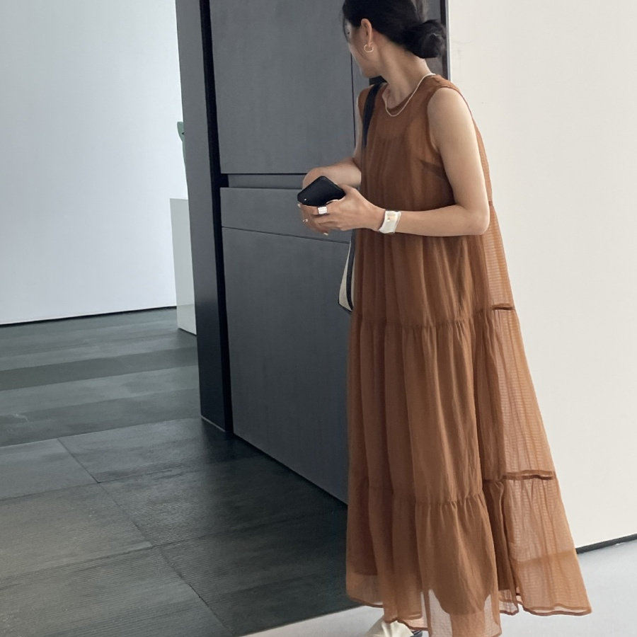 清仓现货韩系慵懒风拼接连衣裙