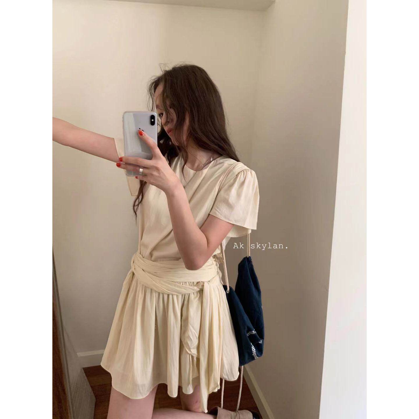 十三行正品女装淑女风绑带连衣裙