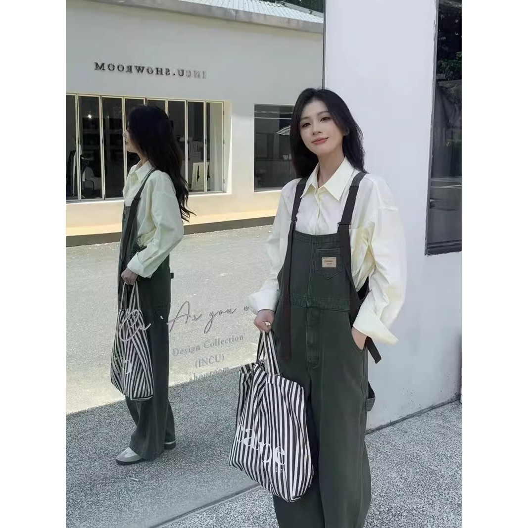 清仓学院风设计感牛仔背带裤女