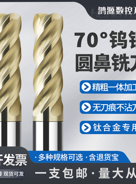 鸿源70度加长4刃钨钢圆鼻刀钛合金专用圆鼻铣刀不锈钢牛鼻R角铣刀