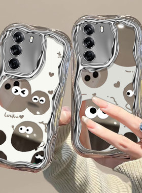 搞怪煤球表情适用oppo reno12手机壳opopa3pro小众高颜值少女款oopo a97保护套ins可爱女生r17电镀硅胶gtneo3
